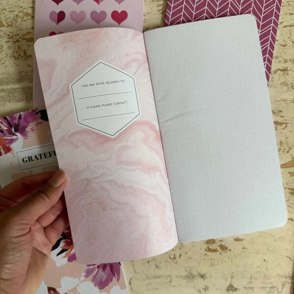 Five May Designs “skinny”notebooks - pink and peach tones